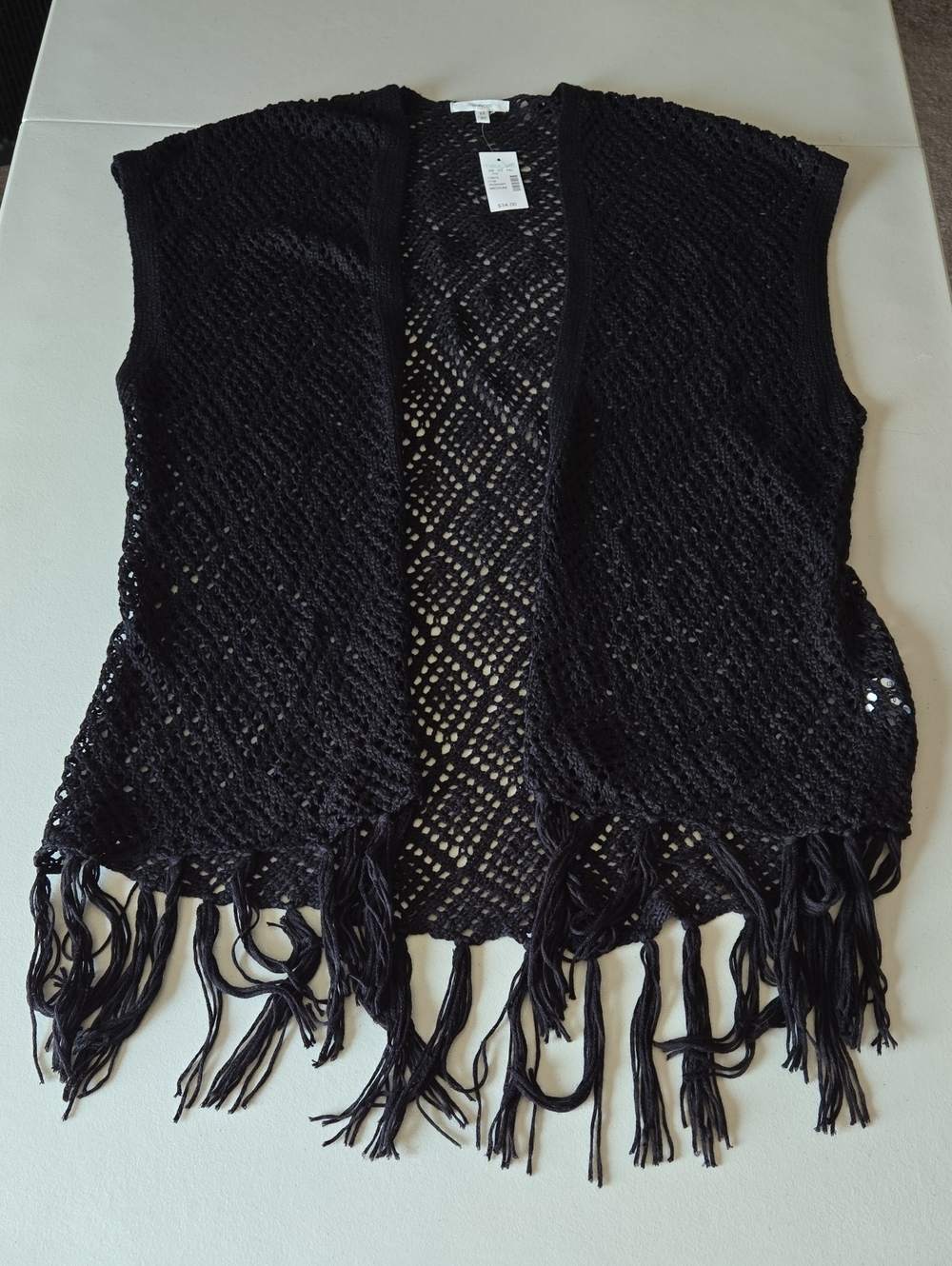 Maurices Black Crochet Fringe Open-Front Women's Sweater Vest